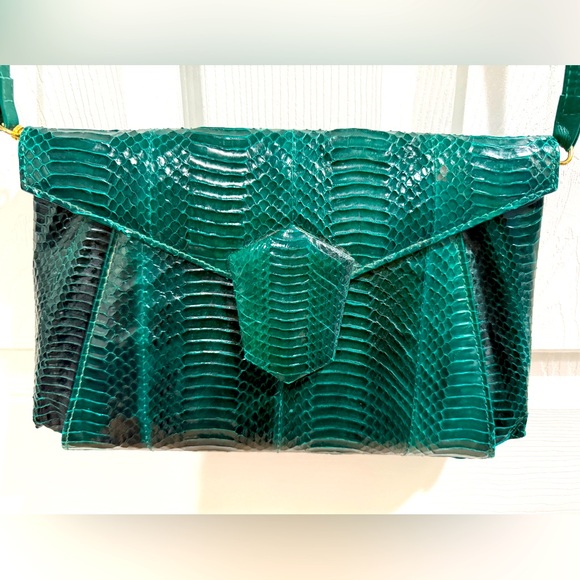 VTG J. Renee Green Snakeskin purse crossbody glam 80s - Picture 1 of 9